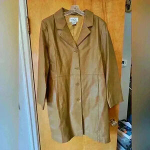 Vintage Tower Hill Collection Tan Leather Trench Coat Size 18T Womens Leather